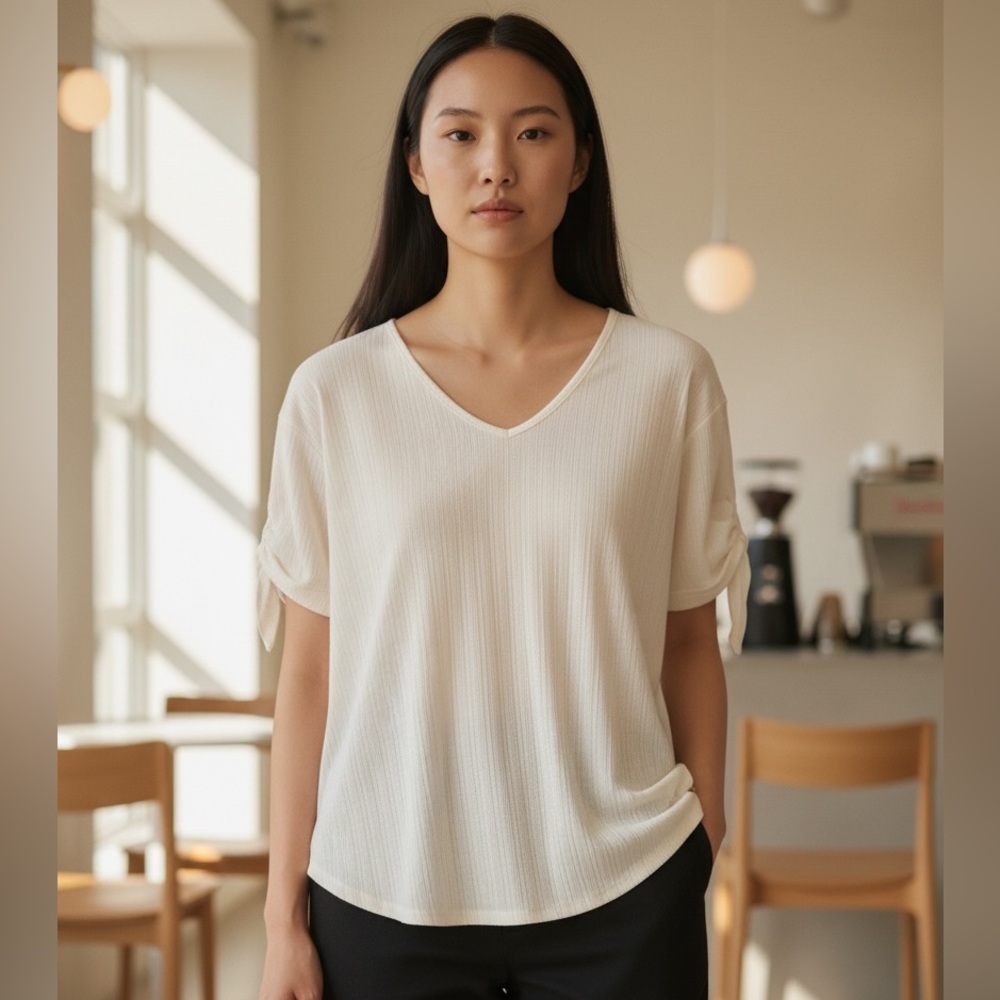 Women's White V-Neck Top